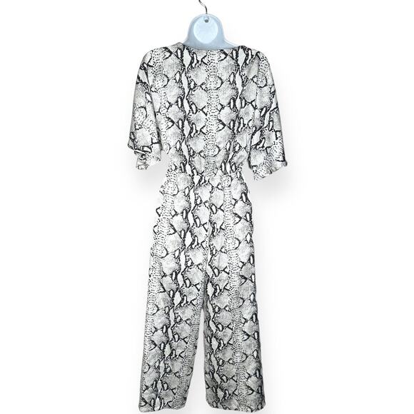 BB DAKOTA Lines in the Sun Python Snake Print Satin Jumpsuit Surplice Black Gray - Picture 6 of 13